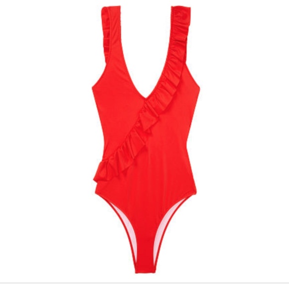 NEW LUZ Julia Cross Ruffle One-Piece Swimsuit Crimson Red - Picture 3 of 3